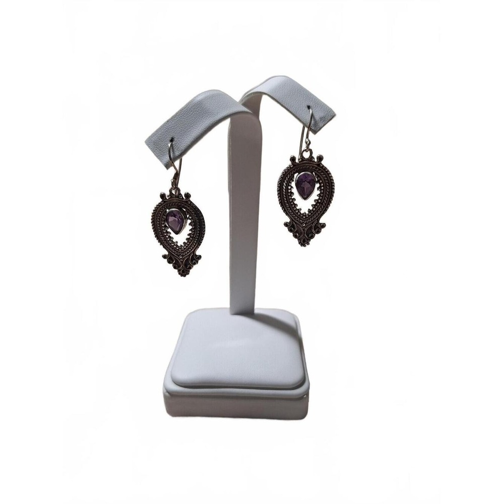 Amethyst Rose de France drop dangle earrings in sterling silver Artisan Crafted